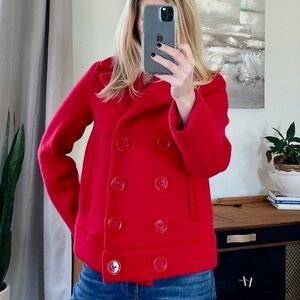 MARC by Marc Jacobs 100% Wool Red Boxy Y2K 90’s Knit Classic Pea Coat XS